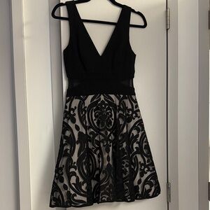 Black and Cream Patterned Mini Dress